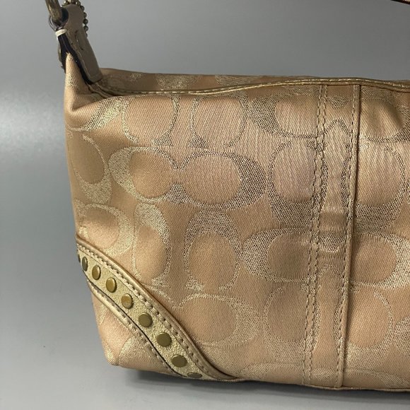 Vintage Coach Shiny Gold Studded Signature Pouch Bag - Picture 7 of 13